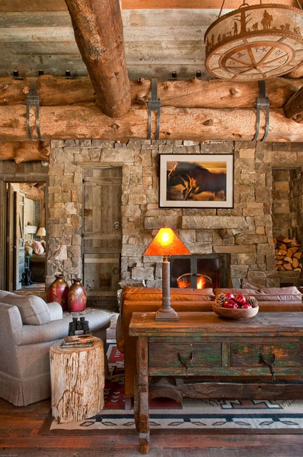 cabin living rustic rooms cozy mountain log interior cabins decor lodge decorating sky retreat warmth extremely stone fireplace wood interiors